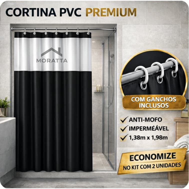 Cortina De Box Banheiro Com Visor Transparente Antimofo 100% Em PVC Resistente ou cortina em Vinil