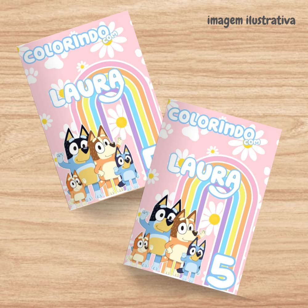 Kit 10 a 30 Livrinhos de Colorir Personalizados A6 | Lembrancinha Infantil Bluey para Aniversário