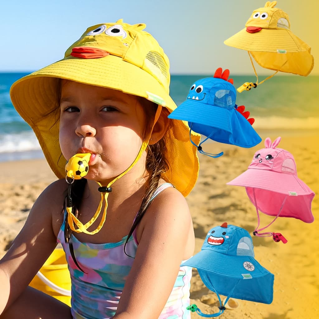 Chapéu Infantil Proteção Solar Viseira De Praia Com Aba Grande Crianças Com Apito Meninas Meninos