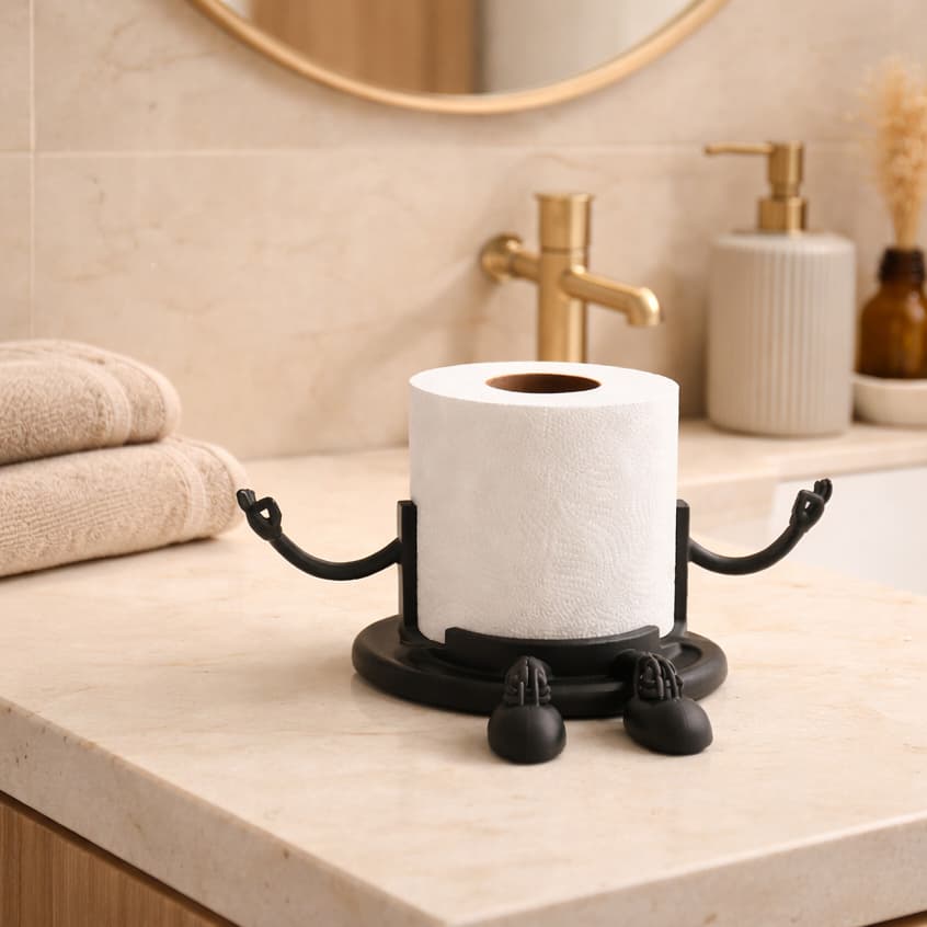 Suporte Lúdico de Papel Higiênico Branco com Design Divertido de Personagem