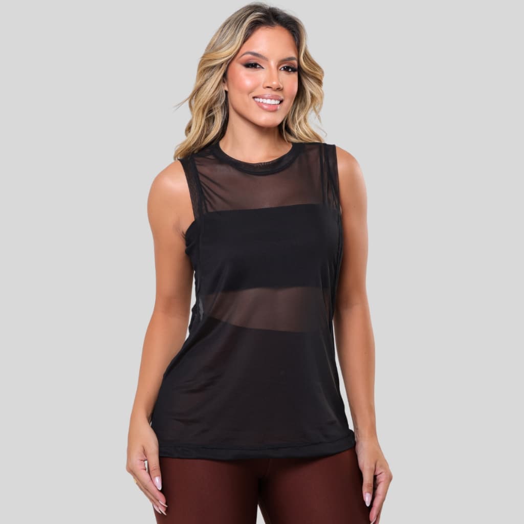 Regata Feminina Moda Academia Transparente Fitness Tule Luxo Casual