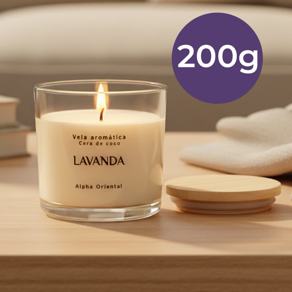 Vela aromática artesanal PREMIUM 200/100G - Vários Aromas - Com especiarias e tampa de madeira