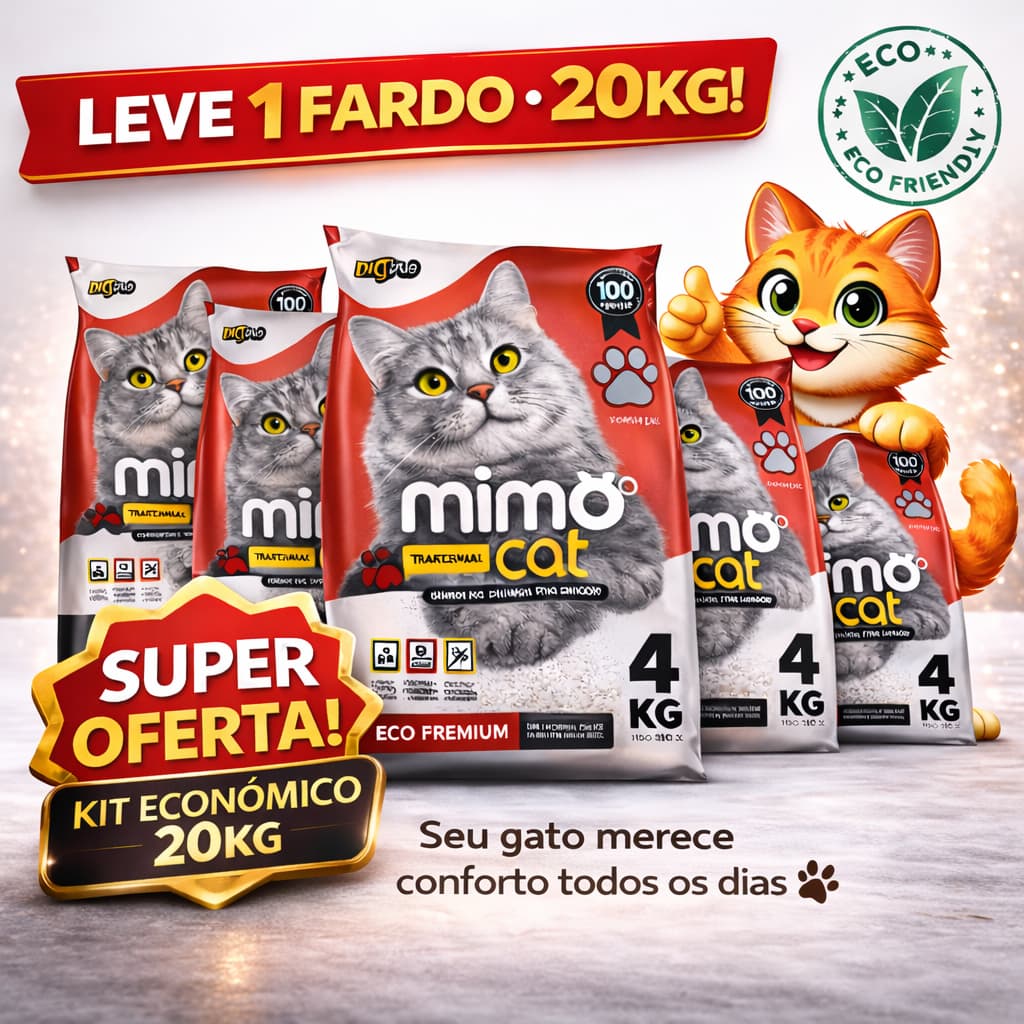 Kit Areia Sanitária Mimo Cat 20KG (5x4kg) | Anti-Odor -Super Absorvente Premium