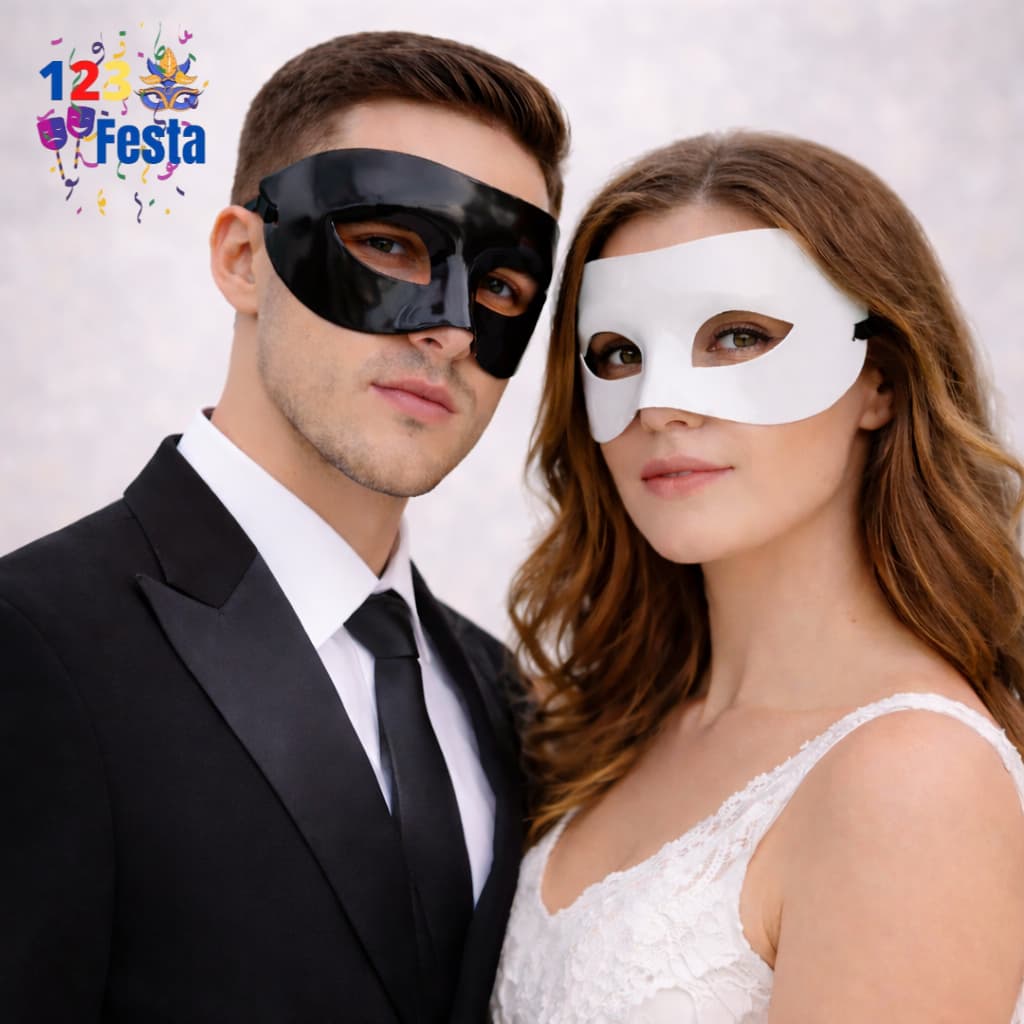 Máscara Carnaval/Fantasia Preta/Branca/Dourada Lisa para festa