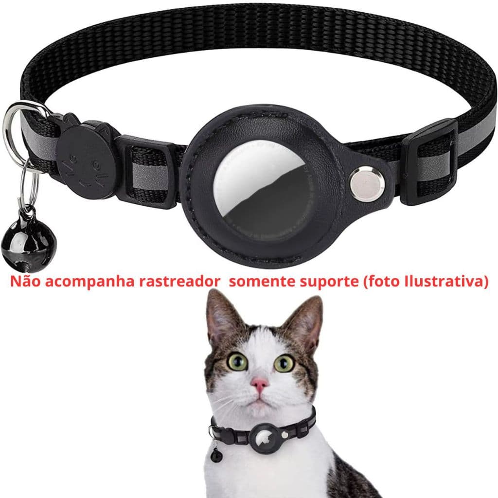 Coleira para Gato Refletiva  com Suporte para  Airtag Localizador GPS Antiperdido Pet com Fecho Seguro Coleira