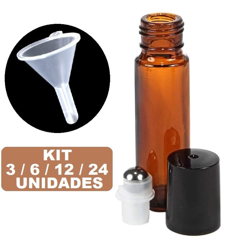 Frascos Rollon Vidro Grosso Decant, Esfera de Aço 10ml, Vidro Âmbar Com Proteção Uv Roll On