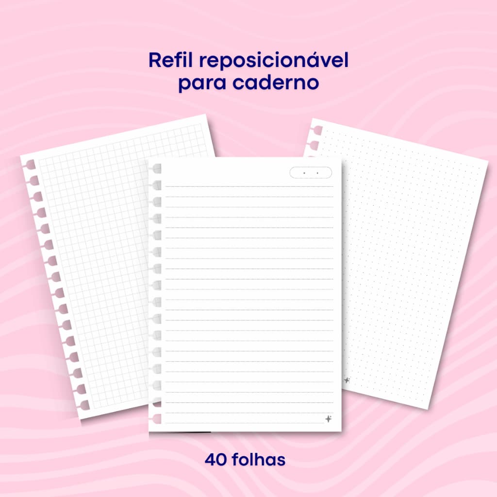 Refil para Caderno A5 Reposicionável  Smart 90g Liso Pautado Quadriculado Pontilhado