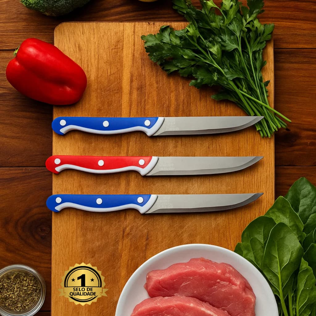 Kit Facas De Cozinha Inox Profissional 5" Do Chef Cabo Colorido 23cm Para Casa Cozinha Restaurantes