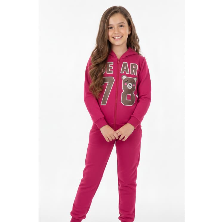 Kit 1 Conjunto Moletom Infantil Feminino Inverno Com Capuz  Zíper e Calça
