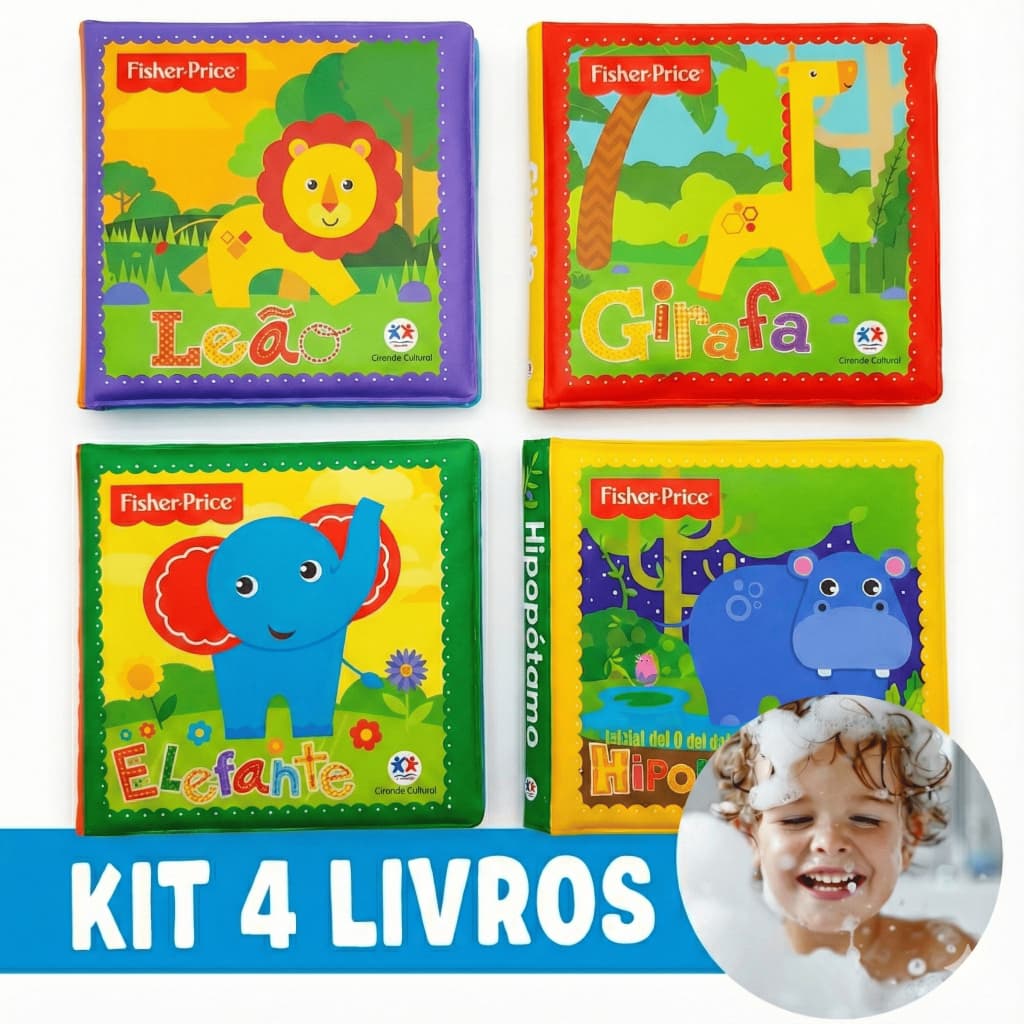 Livros De Banho Bebê Fisher Price Cores Números Opostos E Alfabeto Educativo Divertido - Kit com 4