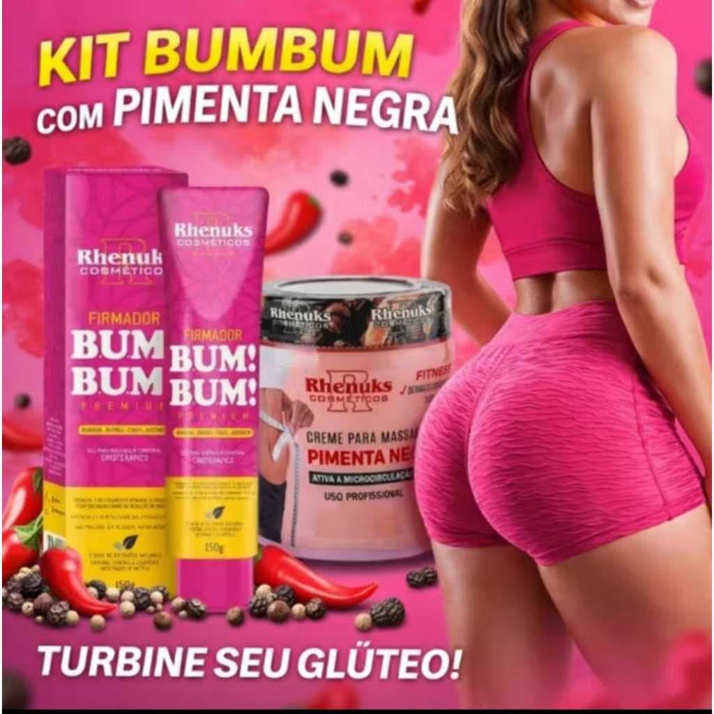 Kit Bumbum Perfeito:Creme Pimenta Negra + Gel Firmador Bum Bum Premium-Redutor de Medidas,Celulite