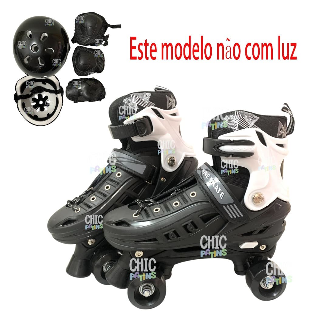 Patins De 4 Rodas Infantil Meninos Preto Com Freio Ajustavel Com Protecao Promocao