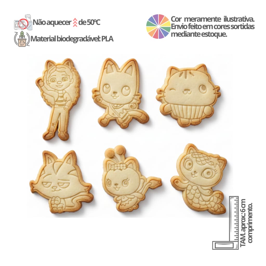 Kit 6 Cortadores de biscoito e marcadores Casa Mágica da Gabby 2 - Cookie, Pasta americana