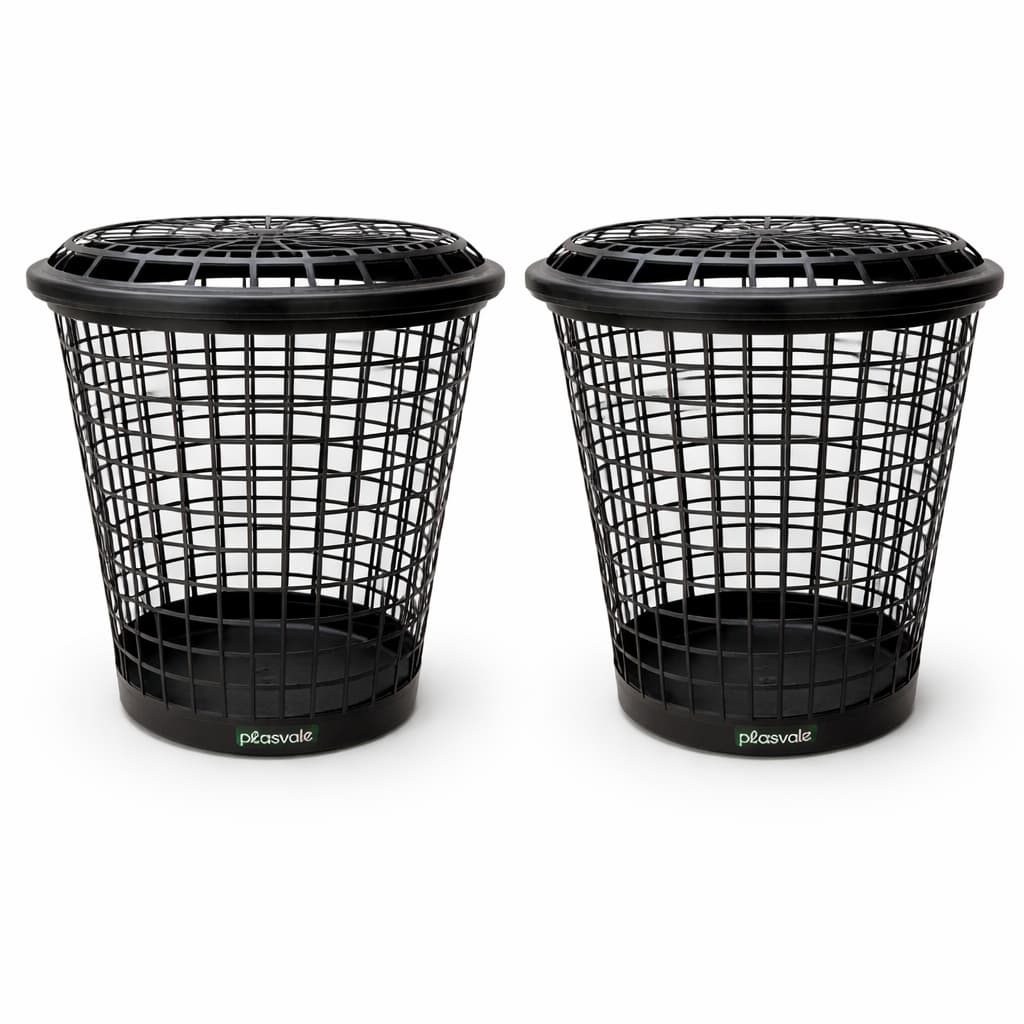 Cestão Telado para Roupas Sujas com Tampa Preto 48cm | Cesto Organizador de Lavanderia Resistente