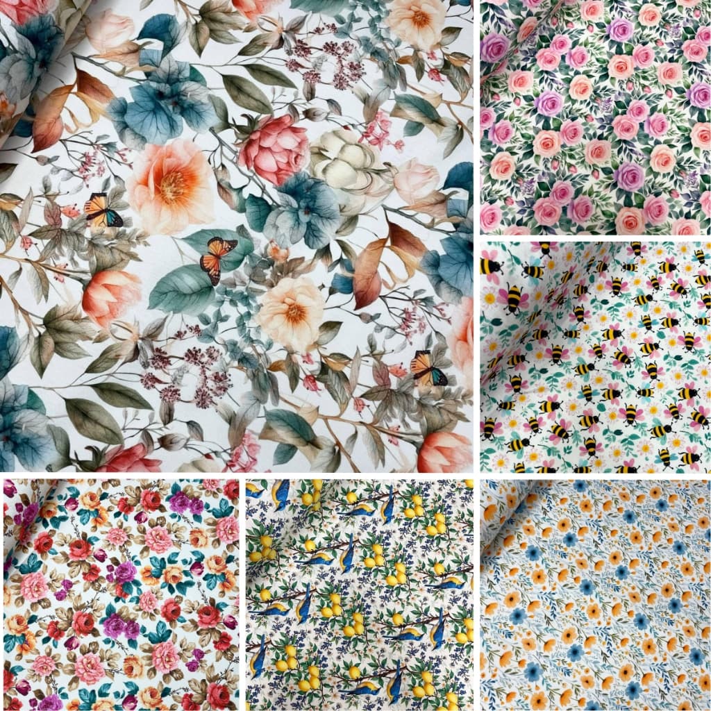 Tecido Tricoline Estampado Floral Delicado 50cm X 1,50mt 100% Algodão Flores Frutas Alta Qualidade