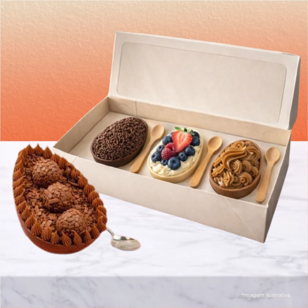 EMBALAGEM PARA 03 OVO DE COLHER 100g, páscoa chocolate caixinha com berço kit 10 peças