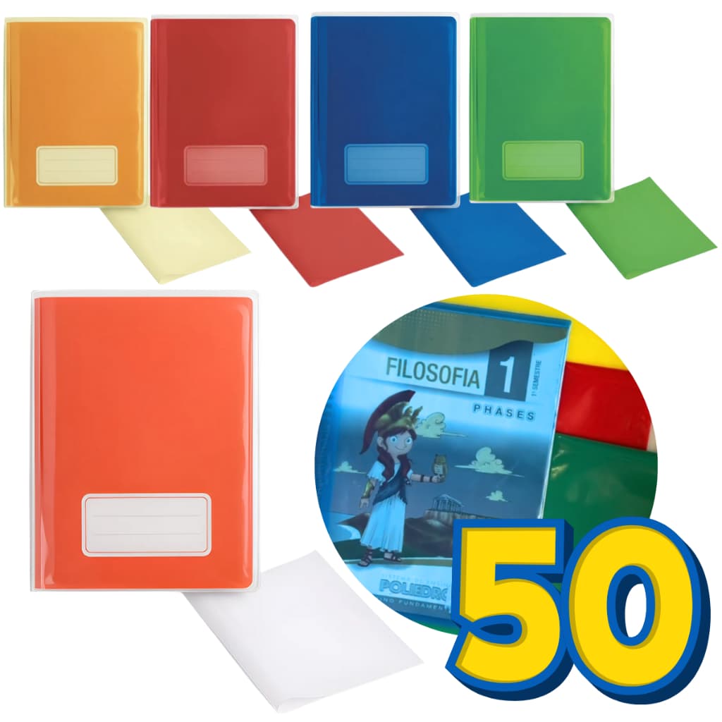 Capa Para Caderno Brochurão Transparente Pacote Com 50 Unidades Escolar Volta as Aulas