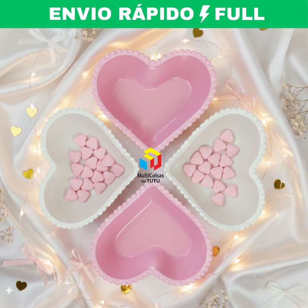 Kit's de Petisquera Cumbuca Bowl em Coração de Acrilico com Borda de Bolinhas Sobremesa 300ml