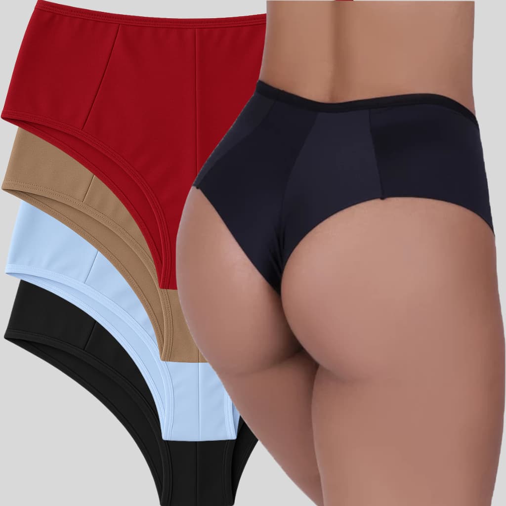Kit 5 Calcinhas Plus Size Cintura Alta Fio Duplo Lateral Larga Conforto Premium
