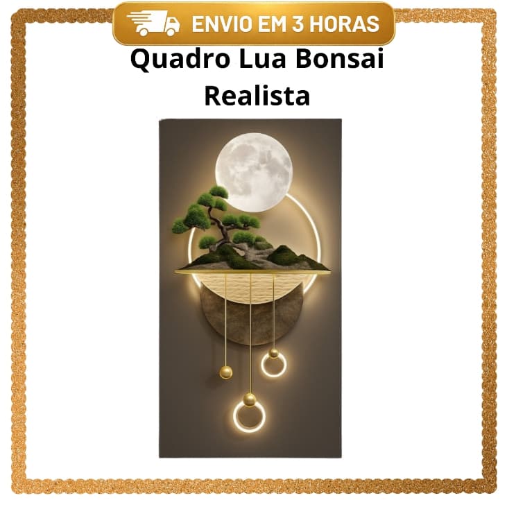 Quadro Decorativo Bonsai Oriental Lua | Decoração Hall Sala Luxo Moderno Vertical grande