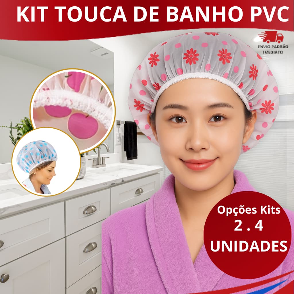 Touca de Banho Impermeável Reutilizável Pvc Com Elástico Confortável Resistente