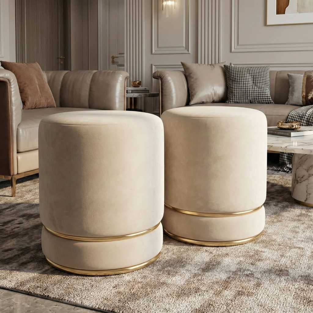 Kit Conjunto 2 Puff Grande Redondo New Para Sentar Reforçado Luxo Linha Premium Banquinho Varias Cor