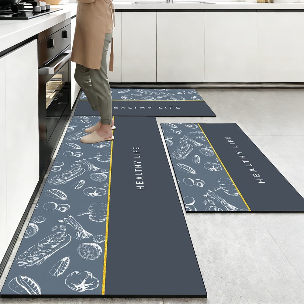Kit 3 Tapetes de Cozinha Tamanho Grande - Borracha Antiderrapante, Super Absorvente e Secagem Rápida 160x50+80x50cm*2