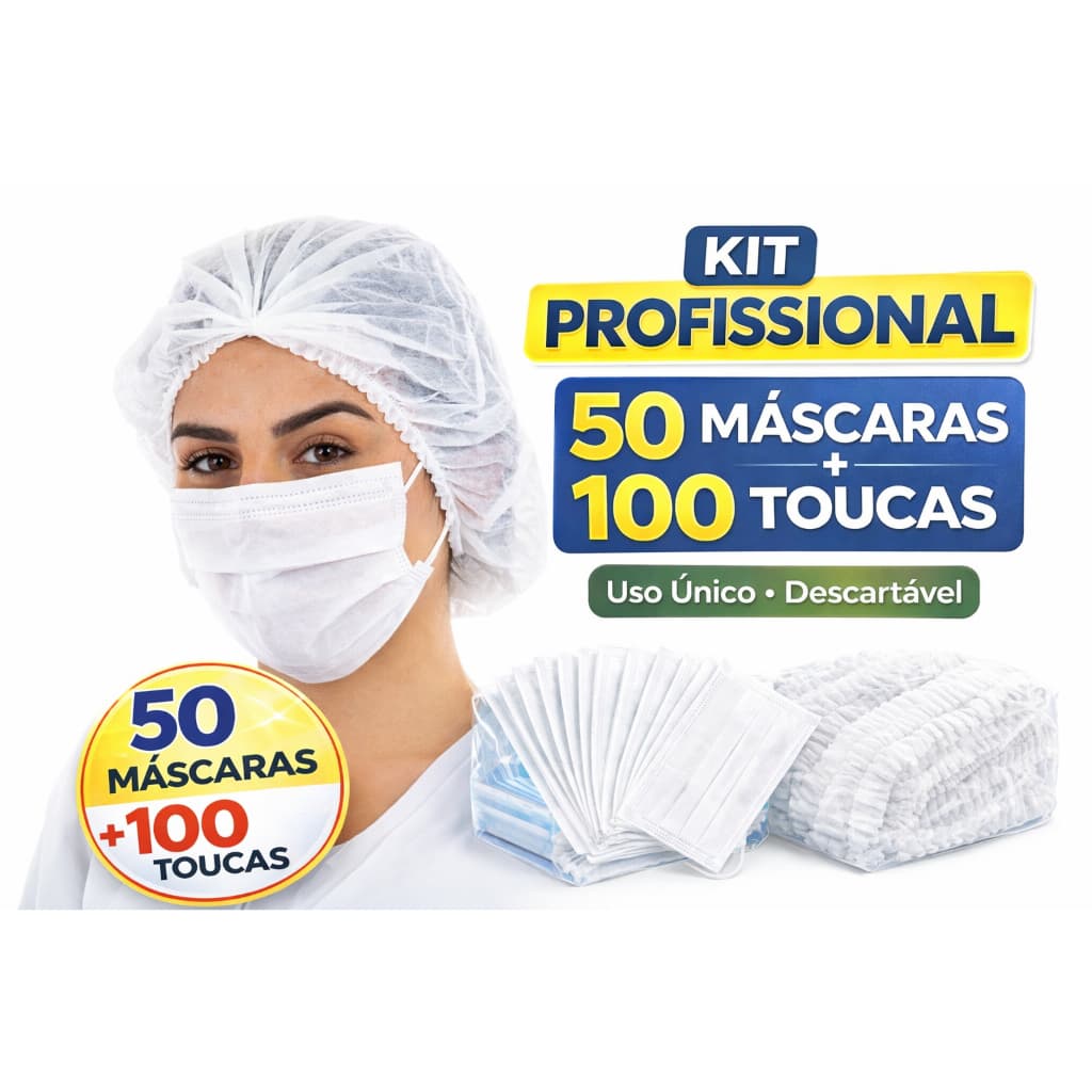Kit Profissional Máscara + Touca Branca Descartáveis – Estética, Clínica, Odonto e Alimentação
