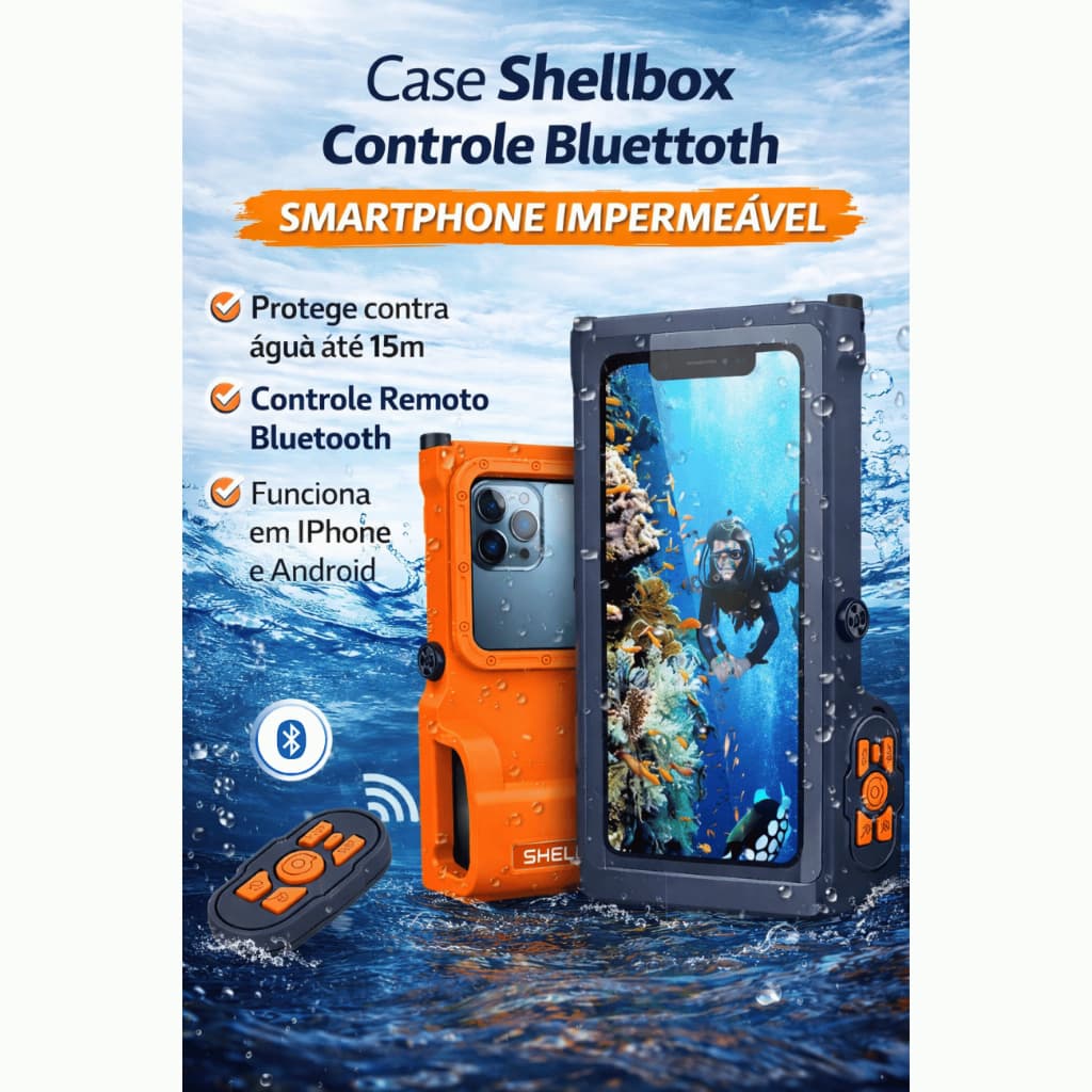 Capa Case Shellbox Controle Bluettoh Smartphone Impermeável Cor Laranja