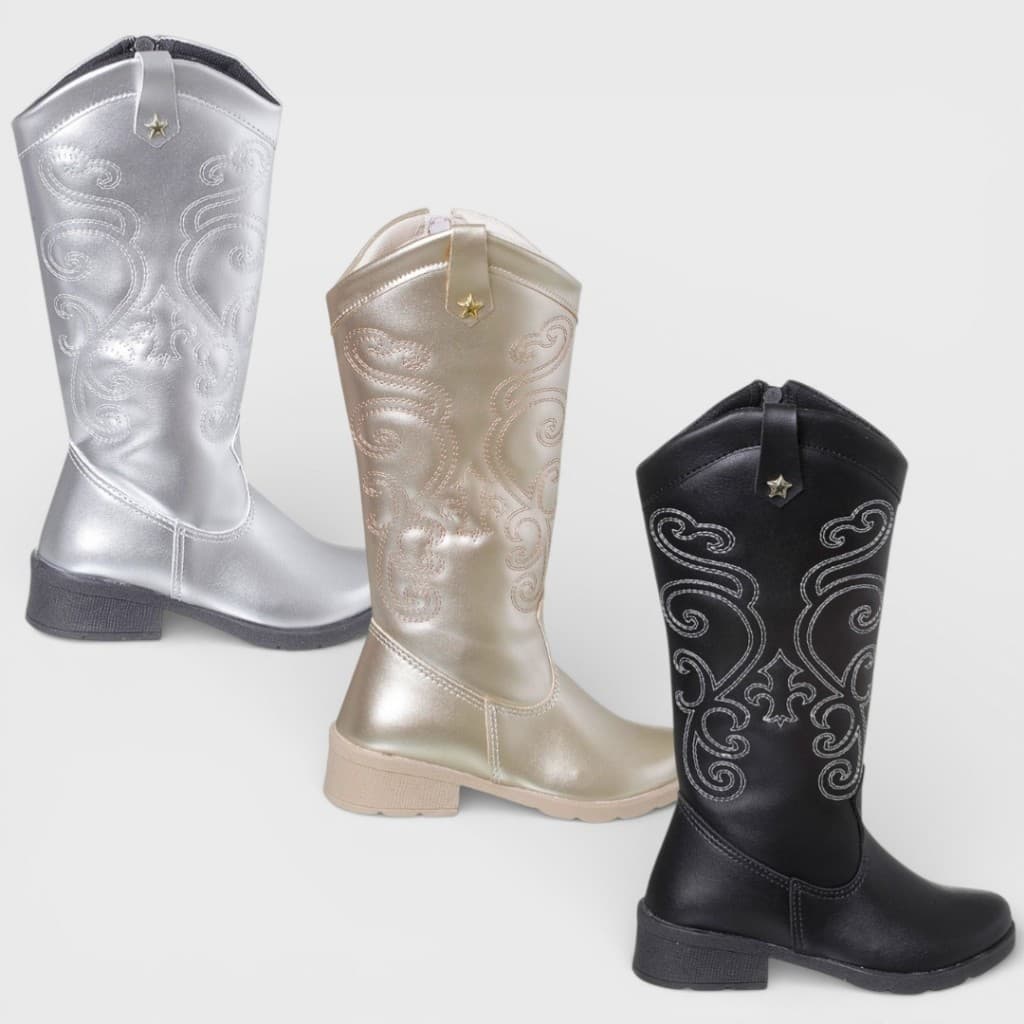 Bota Infantil Menina Texana Boiadeira Cano Alto Tratorada Country 28 Ao 34