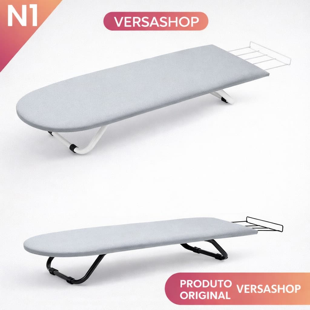 Tábua de Passar Roupa Portátil Dobrável com Regulagem de Altura e Suporte para Ferro  Aço Reforçado