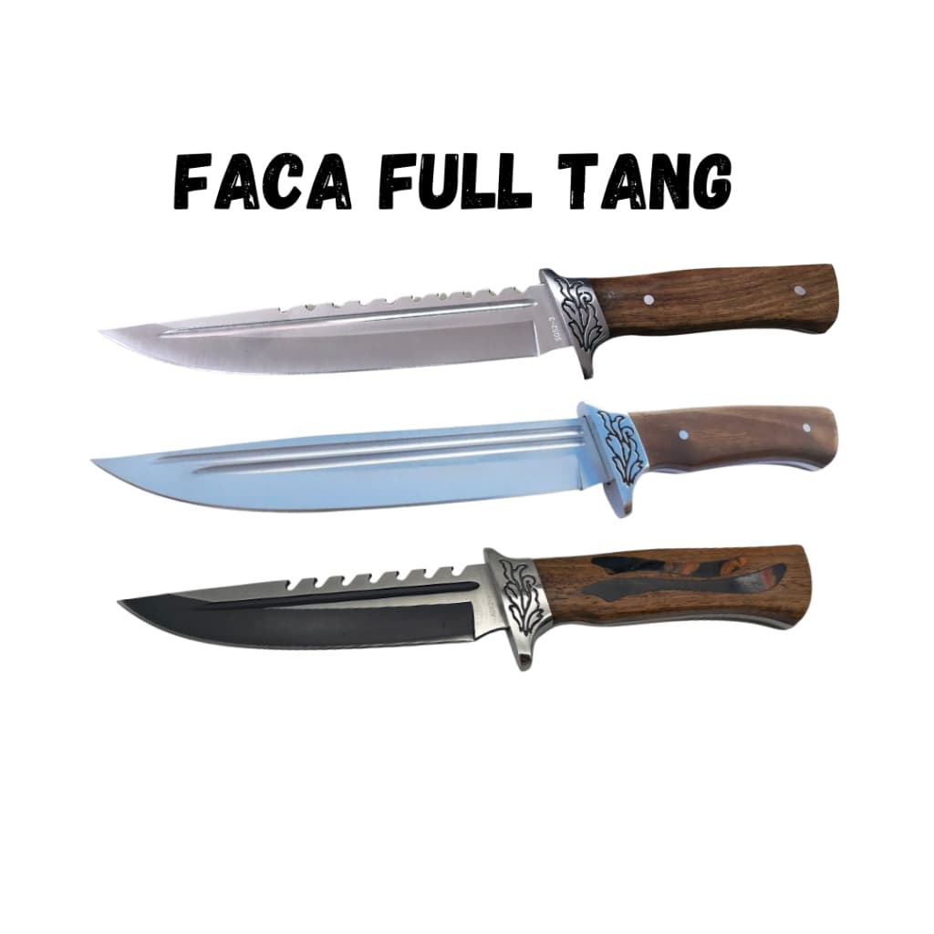 Faca Churrasco Caça e Pesca Cabo Artesanal em Madeira, Aço Inox FullTang - 0906