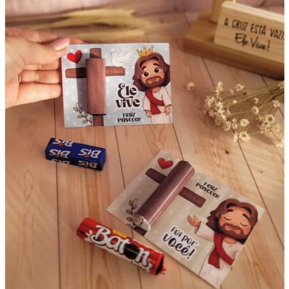 50 Cards Cartões de Páscoa+ Adesivos para Chocolates Bis e Baton - ENVIO IMEDIATO