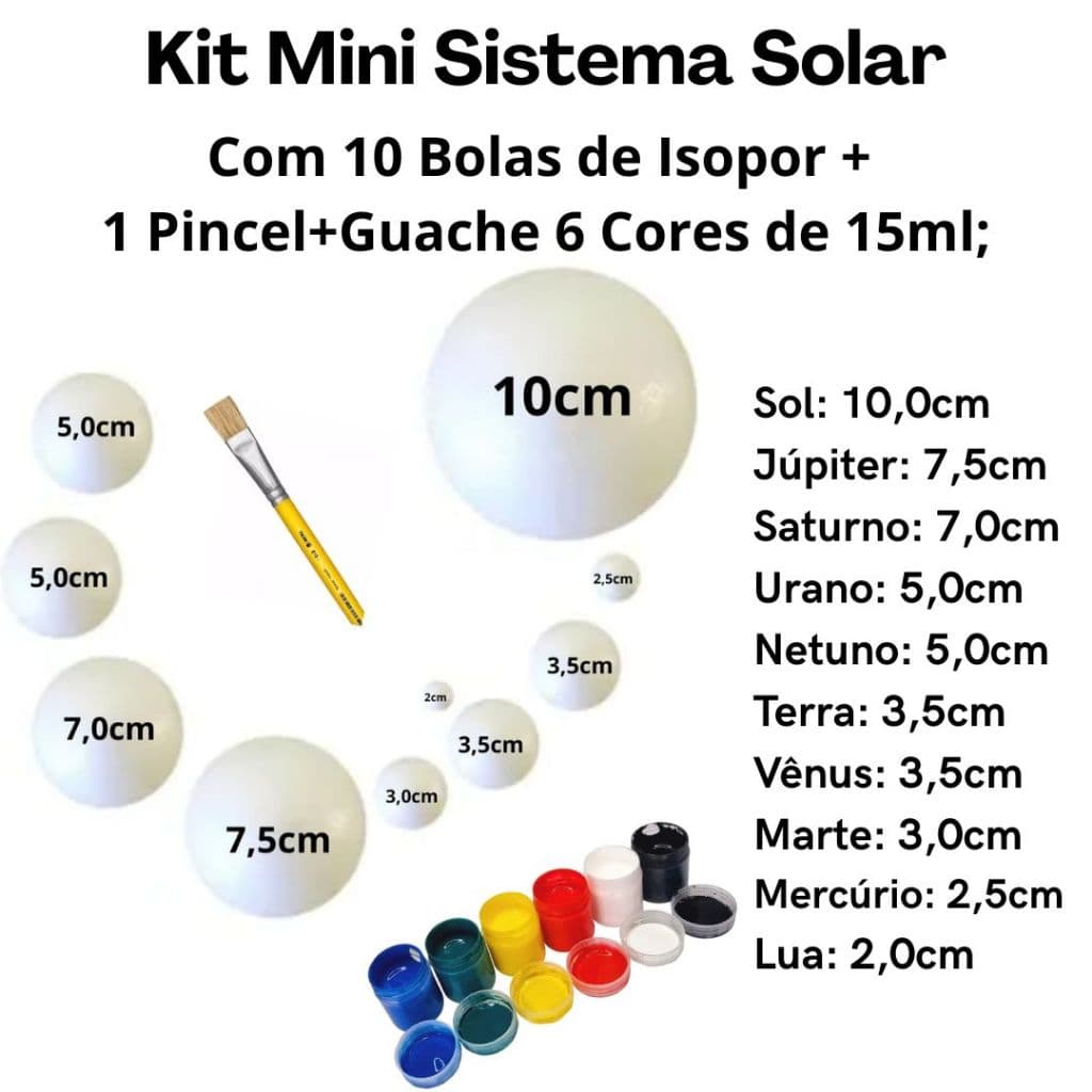 Kit Mini Maquete Escolar Sistema Solar Planetas com Bolas De Isopor  + Guache+Pincel