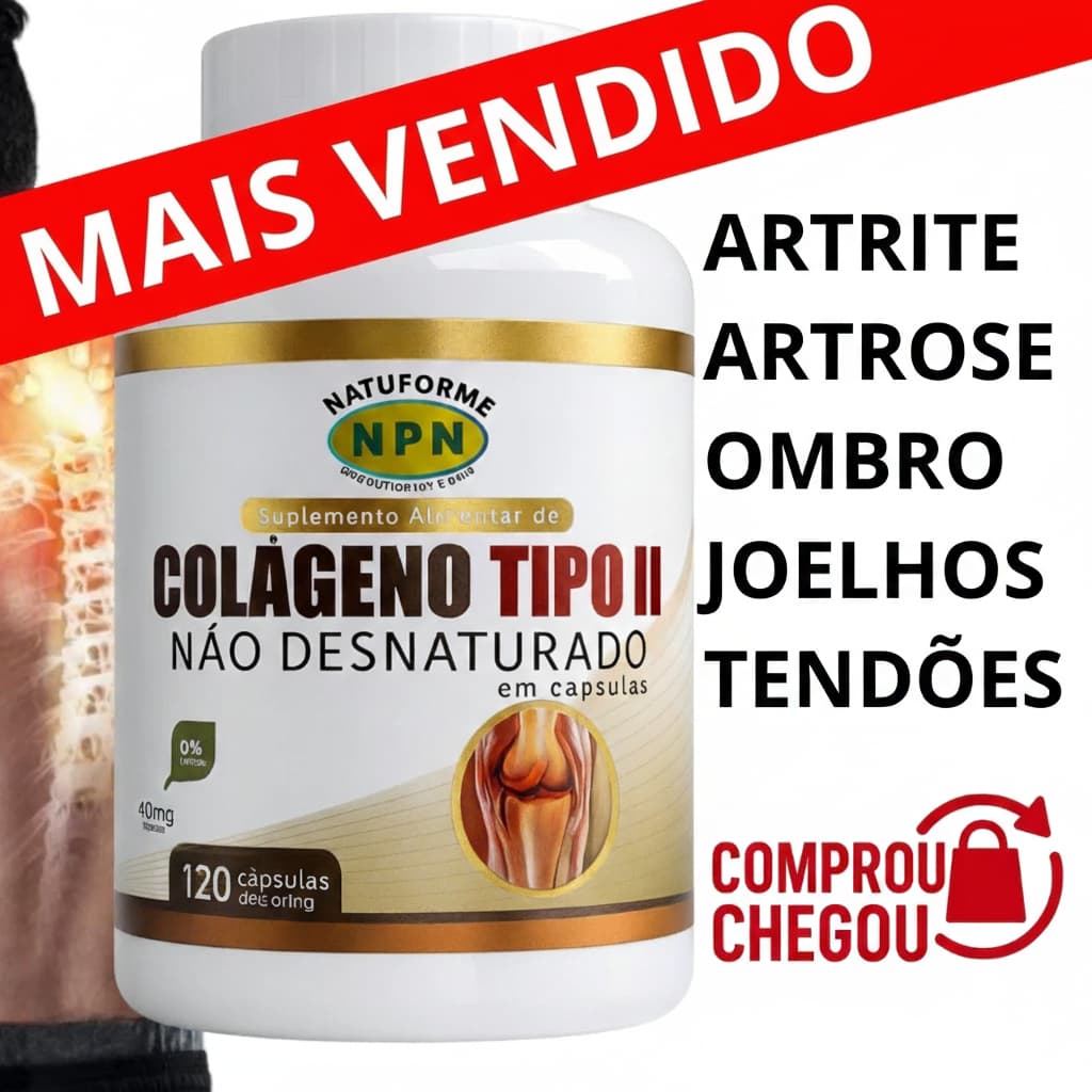 Colágeno Tipo 2 Não Desnaturado 120 Cápsulas 500mg Natural Suplemento