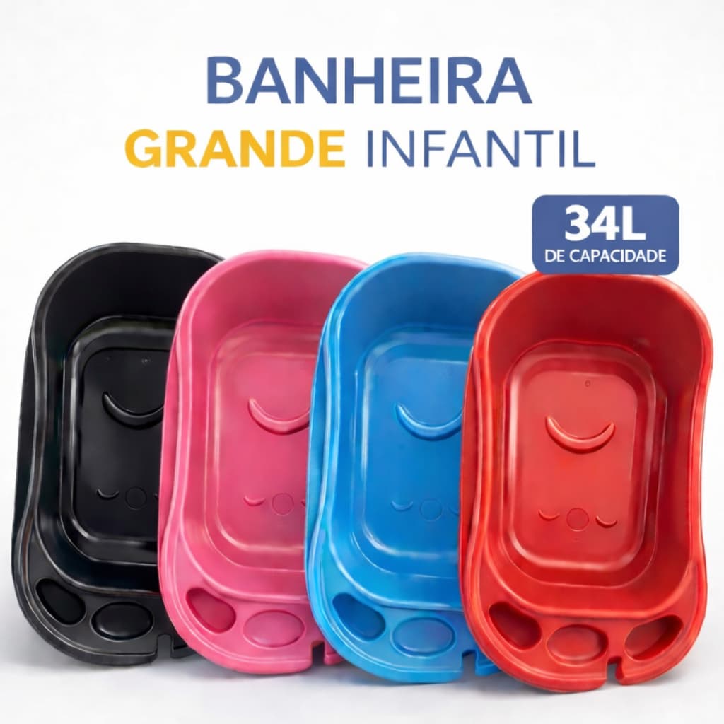 Banheira Infantil 34 Litros Grande Banho Bebê Criança Cores
