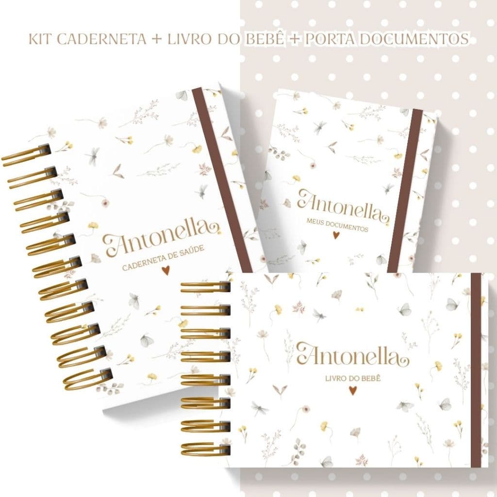 Caderneta de Saúde/Vacina - Livro do bebê - Kit Maternidade - Jardim Encantado - Mininalista - Floral Nude - Menina