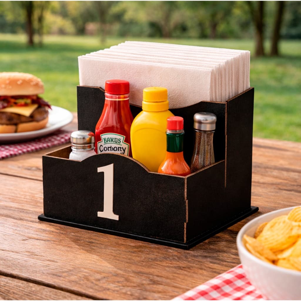 Kit 10 Porta Guardanapo Sache E Condimento MDF Preto Numerado Organizador Mesa Restaurante Bar Lanchonete