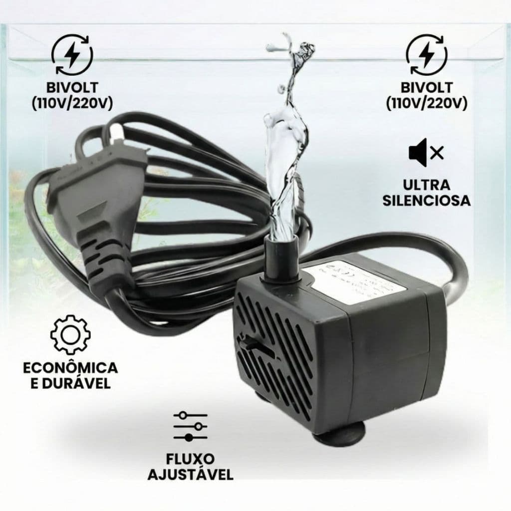 Bomba Submersa Bombinha Motor Para Aquário Fonte Água Bebedouro Pet Bivolt  Bomba aquário 1,2m Cabo