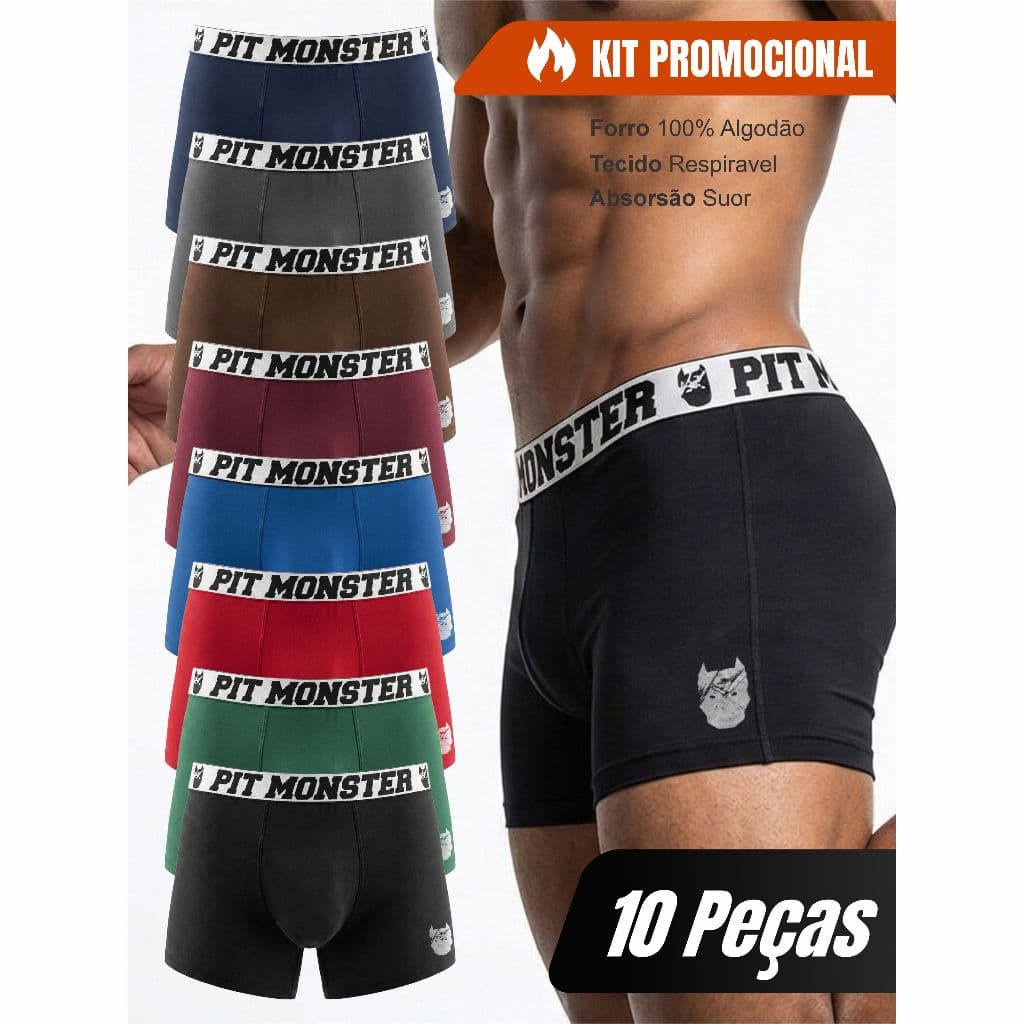 Kit 10 Cuecas Boxer Box Pitmonster De Microfibra Adulto