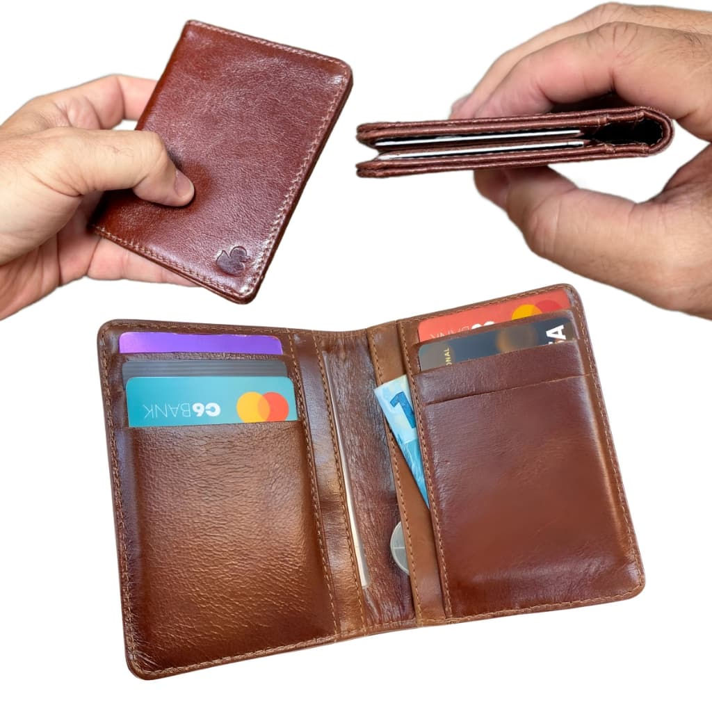 Carteira Masculina Couro Legítimo sistema Antifurto RFID Slim E Compacta