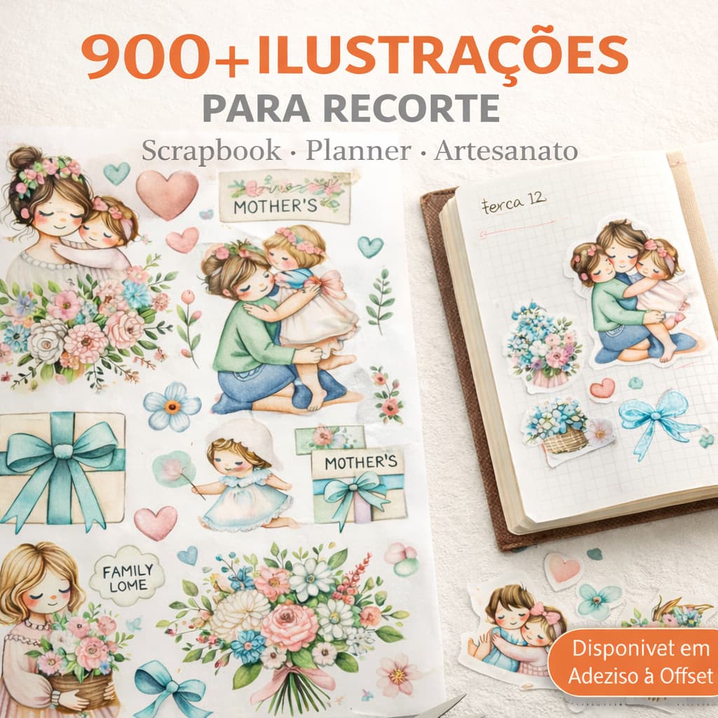 Coleção Completa 900+ Ilustrações Delicadas A4 | Para Scrapbook e Decoração