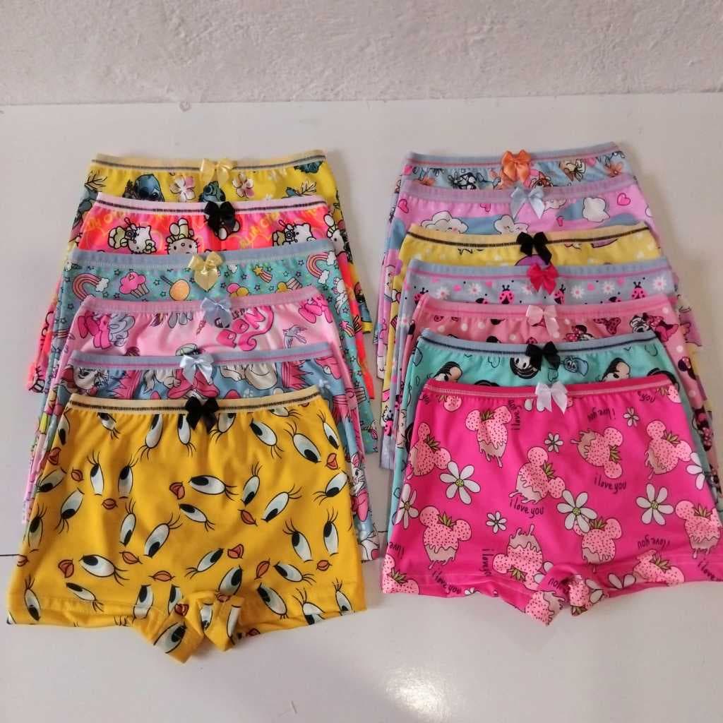 kit 5 Calcinha Infantil Box Shortinho Meninas Fundo 100% Algodão Malha Fria