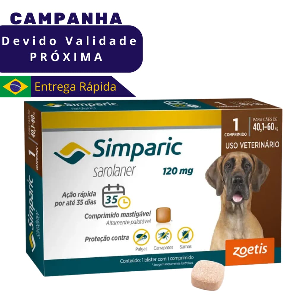 Simparic Antipulgas E Carrapatos Cães 40,1 A 60kg - Caixa de 1 Comprimido VENC JUN26