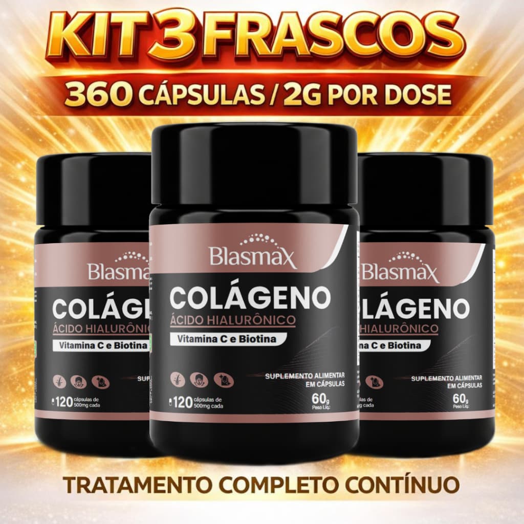 Kit 3 Colágeno para Pele Cabelo e Unhas com Ácido Hialurônico Vitamina C Biotina 360 Cápsulas