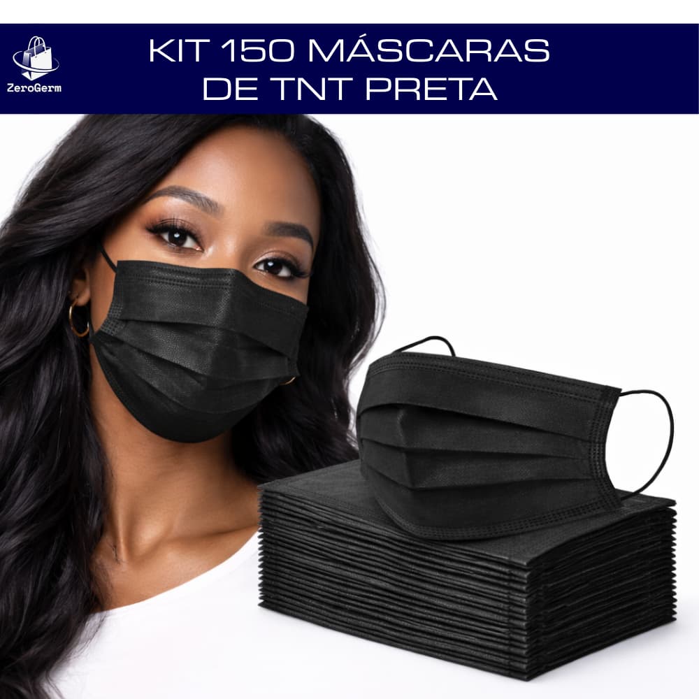 Kit 150 Máscaras Descartáveis Preta Tripla Camada Com Clipe Nasal Adulto