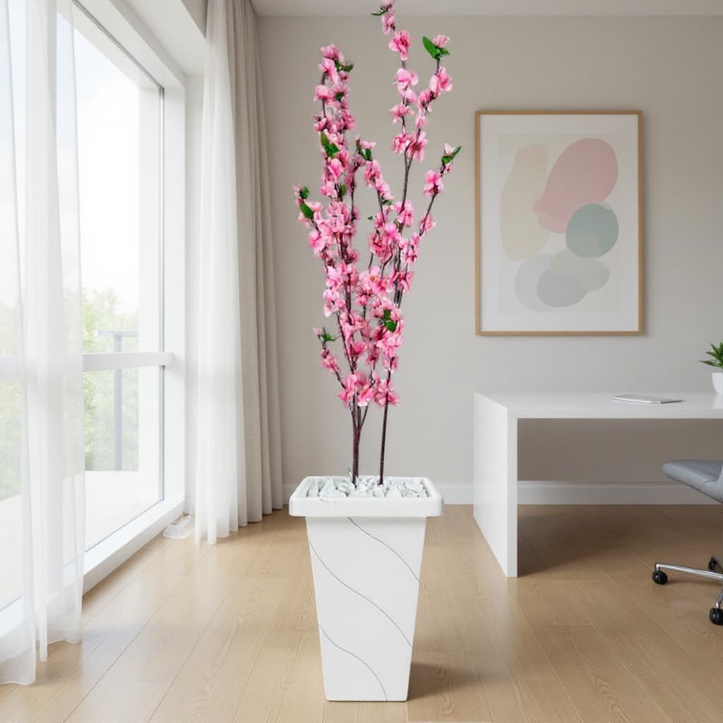 Planta Artificial Cerejeira Rosa Sakura com Vaso Grande Decoração Casa Enfeite Sala Escritório