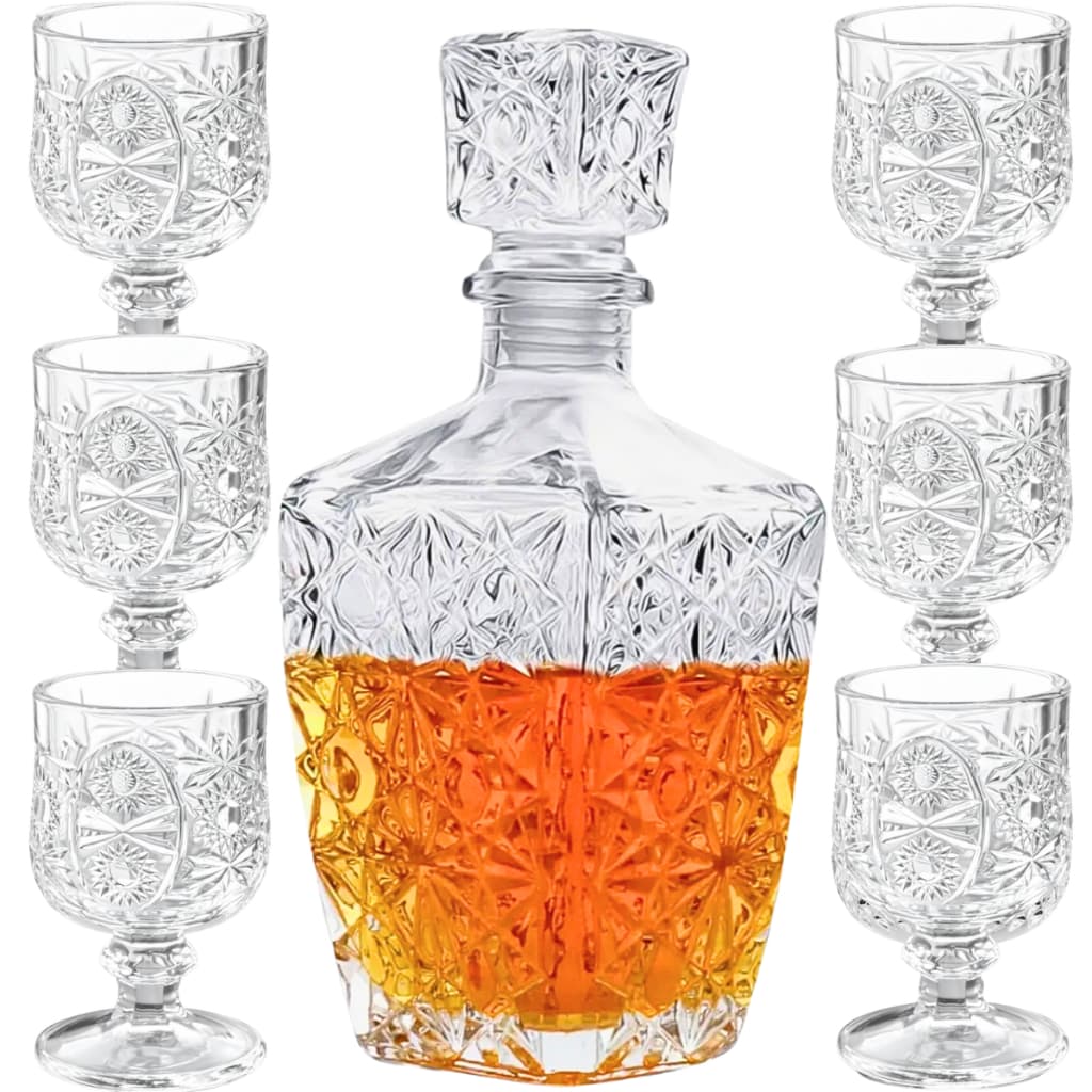 Garrafa Licoreira Quadrada + 6 Mini Taças de Dose Vidro Licoreira Decoração  Cristal Whisky Licor