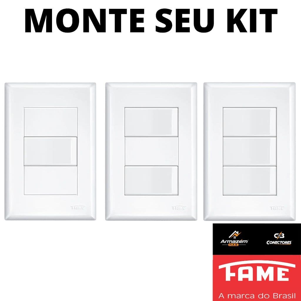 Interruptores Simples, Duplo, Triplo, Paralelo e Bipolar Simples 16A 4x2 Linha Evidence FAME