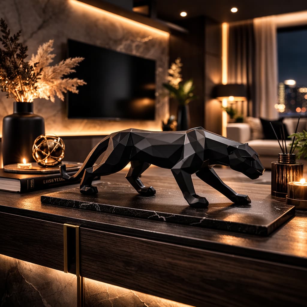Escultura Pantera Negra Geométrica Estatueta De Decoração Casa Estatua Rack Sala Quarto